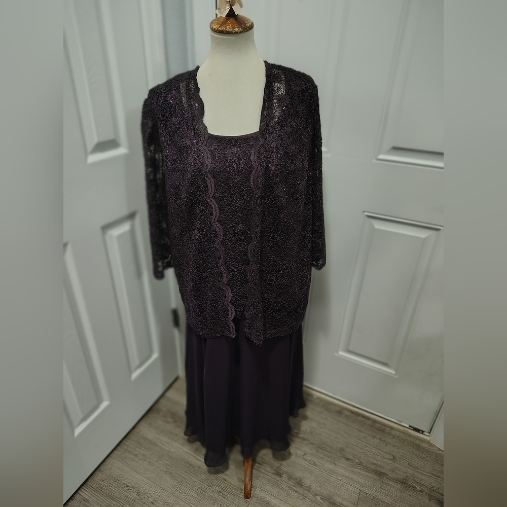 R&M Richards Deep Purple Lace Dress with Sequins